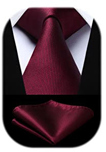 HISDERN Pañuelo de corbata a cuadros color burdeos para hombre para boda fiesta corbata y juego de pañuelos de bolsillo