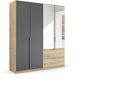 Rauch Möbel Quadra-Spin Dark&Wood, Kleiderschrank, Farbe Grau metallic/Eiche Artisan, Breite 181 cm