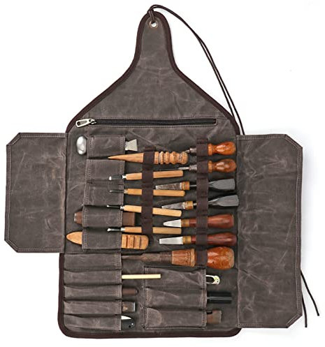 Tourbon Werkzeugtasche aus gewachstem Segeltuch, aufrollbar, für Elektriker, Tischler, Werkzeuge, Aufbewahrungstasche, Meißel-Organizer