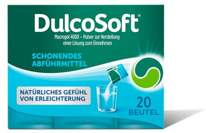 DulcoSoft® Pulver gegen Verstopfung | 20 Sachets | Stuhlweichmacher mit Macrogol | Sanfte und schonende Erleichterung bei hartem Stuhlgang | Bringt die Verdauung auf natürliche Weise in Schwung
