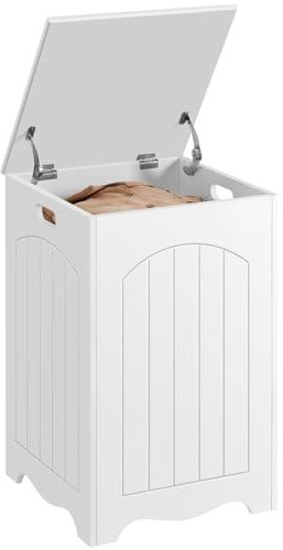 Yaheetech Wäschekorb Wäschesammler Wäschesack Wäschetruhe mit Deckel, 96L Wäschesortierer Wäschetonne Wäscheschrank Badschrank für Waschküche Schlafzimmer Badzimmer, LBH: 39.5x39.5x61 cm, Holz, Weiß
