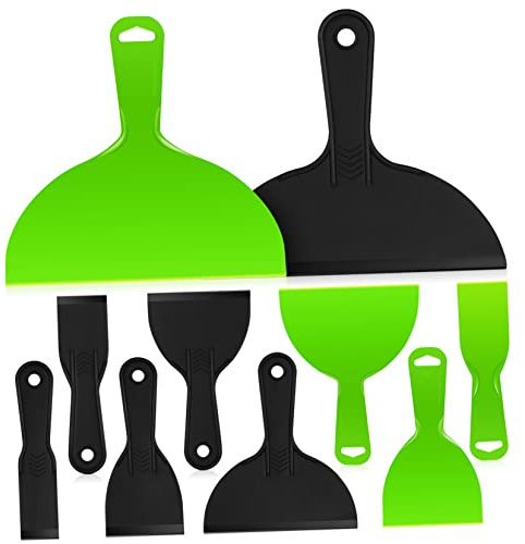 Lot de 10 spatules flexibles jetables - Outil de grattage de peinture flexible - Pour travaux de mastic, cloisons sèches, peinture murale, noir et vert