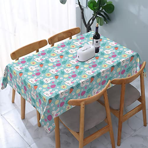 Osterhase Rosa Eier Rechteckige Tischdecke 54 x 72 Zoll Süßes Kaninchen Karotte Frühlingsferien Waschbar Falten Tischdecke Auslaufsicher Ölbeständiges Polyester Schmutzabweisend Tischdecke Indoor Ou