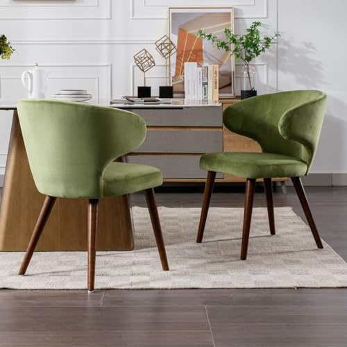 chairus Chaise Cuisine en Velours Lot de 2 Chaises de Salle à Manger Capitonné avec Pieds en Bois Modern Chaise de Chambre (Vert-2(Velours))