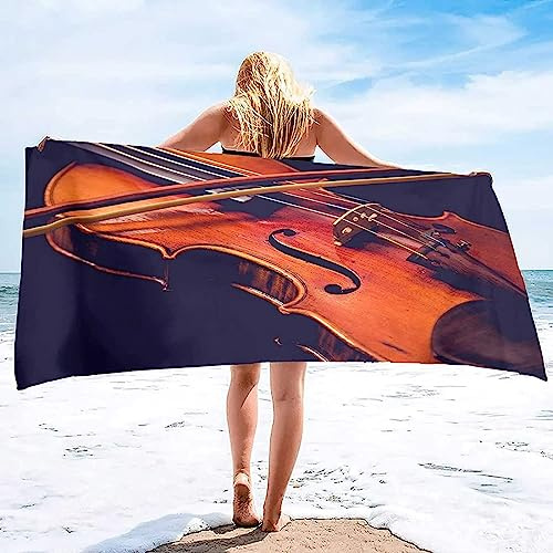 GYORI Mikrofaser Strandtuch Geige Handtuch Groß 70x140 cm Musik Strandtuch 3D Badetuch Strandhandtuch Schnell Trocknendes Weiches Strandlaken, Saunatuch, Reisehandtuch, Badehandtuch