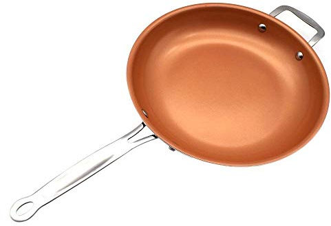 OQHAIR Padelle Cestello per Friggere E Griglia A Vapore, Padella Wok in Rame Antiaderente con Coperchio, Wok in Ceramica con Coperchio, Wok per Friggere Antiaderente Fondo Piatto, Compati