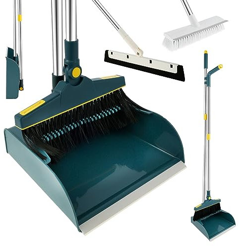 Besen und Kehrschaufel Set mit Langem Griff 102cm Aufrecht Besen und Schaufel Combo 180 Grad Drehbar Kehrmaschine und Kehrschaufel für Hauptküche Büro Schlafzimmer Wohnzimmer (Navy blau)