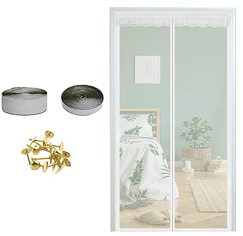 Magnetic Screen Door, 90 * 200cm Fly Screens Doors Nets, Patio Curtain Insect Doors Mesh, Magnetic Door Curtains Fly Screen for Keeping Out Flies Bug, Mosquito Double Door Magnetic Screen, White
