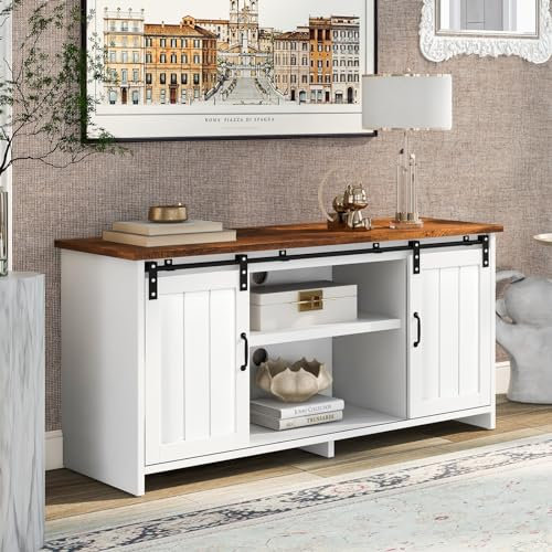 KnSam TV-Ständer, Sideboard, Küchenschrank, Aufbewahrungsschrank, Beistellschrank mit 2 Schiebetüren, verstellbare Ablage, Regalfächern, Wohnzimmer, Esszimmer, Flur, Industrie-Design, Vintage braun