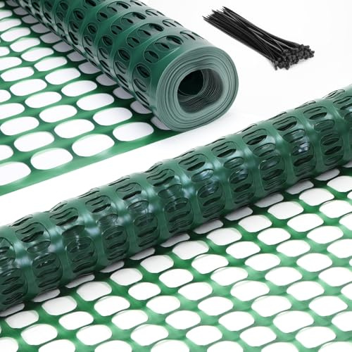 Ohuhu Garden Fence Animal Barrier: 4'x50' Reusable Netting Plastic Safety Fence Roll with Zip Ties, Temporary Pool Fence Snow Fence Construction Fencing for Poultry Deer Rabbits Chicken Dogs, Green