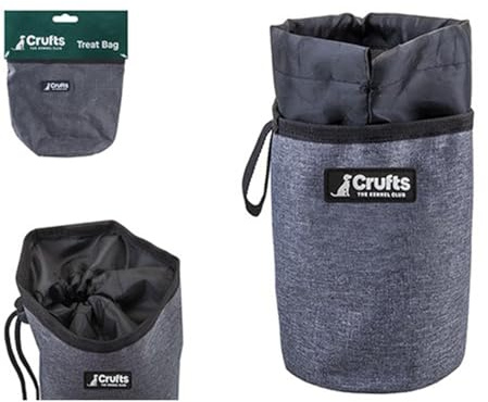 Crufts Treat Bag Grey Black Colour Nylon Dog Training Pouch (10cm X 10cm X 15cm) - Perfect for On-the-go Pet Rewards - 1 Pc