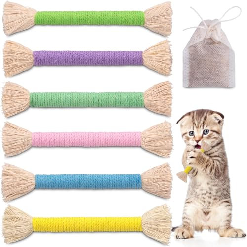 Hebterrka 6 Stück Pack Katzenminze Spielzeug, Katzenspielzeug mit Katzenminze Nachfüllbares Katzen Katzenminze Seilspielzeug, Katzenminze Spielzeug für Katzen