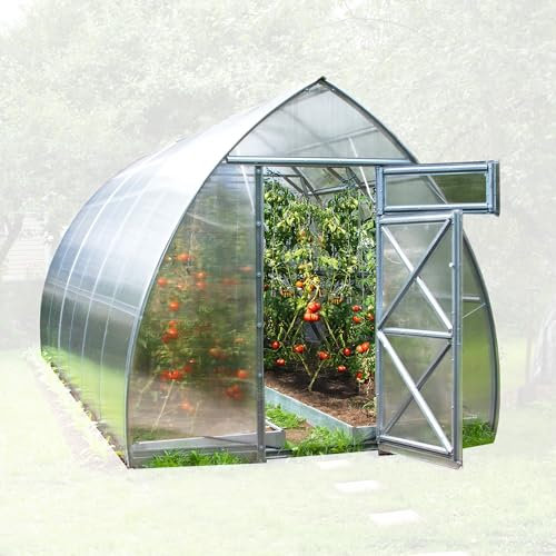 Robustes Gewächshaus Farmhof2 | 6x2,6m | Garten Gewächshaus mit verzinktem Stahlrahmen | Zwei Drehtüren je mit Fenster | UV- und witterungsbeständig, Schneelast bis 450 kg/m² | Polycarbonat 4 mm