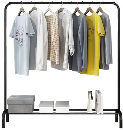 PetHot Clothing Rack Garment Rack,Clothes Rail, Hanging Rail for Clothes Coats, Metal Clothes Rack for Bedroom Heavy Duty Garment Hanging Rack with Storage Shelf (Black)