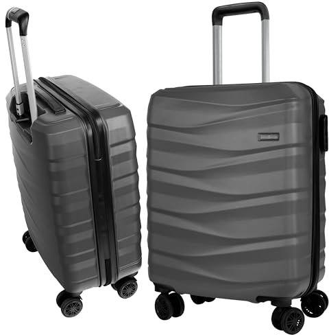 HANSEKOFFER Hartschalenkoffer mittelgroß · Koffer L · Reisekoffer mit Rollen · Trolley mit Teleskopgriff · Leicht · Rollkoffer mit Zahlenschloss · Dunkelgrau