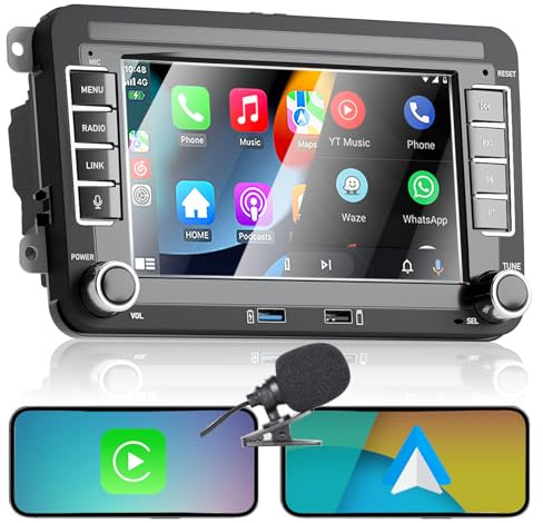 Liulbobu CarPlay-autoradio för VW Golf 5 6 Passat Jetta Caddy Polo CC Tiguan EOS Touran T5 Skoda, 7 tum trådlös CarPlay & Android Auto, hög effekt/Bluetooth/FM/AM-radio/USB/DSP/RDS/SWC