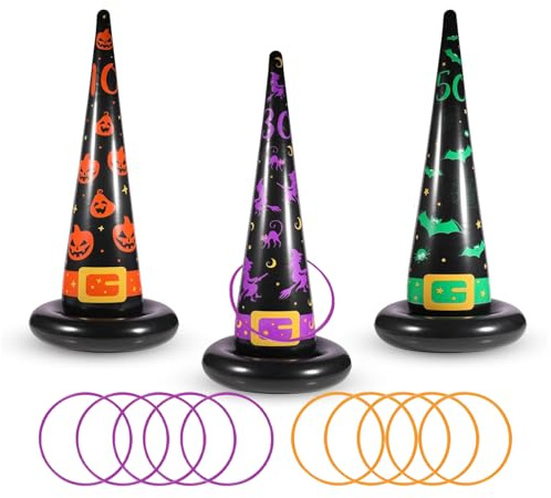 Halloween Ring Toss Games for Kids Party,Inflatable Witch Hat with 10 Plastic Ring Toss (WitchHat)