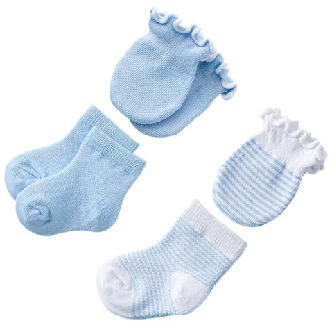 Yardenfun 4paare Babysocken Mit Handschuhen Aus Baumwolle Kratzfeste Gesichtshandschuhe Für Kleinkinder Mädchensocken Blau Bequem Und Warm Haltend Für Füße
