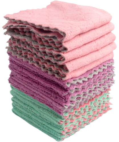 Roellgs Dish Cloths 15 Pack,Super Absorbent Coral Fleece Kitchen Cloth Cleaning Cloths,Reusable Dish Towels, Premium Microfiber Cleaning Cloths, Nonstick Oil Washable Fast Drying 30X30CM