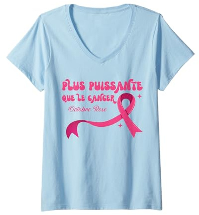 Femme Octobre Rose 2024 Ruban Rose Sensibilisation Cancer Du Sein T-Shirt avec Col en V