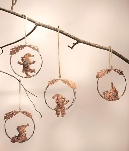 Dekoleidenschaft 4X Dekohänger Vogelscheuche aus Metall, Kupfer, Ø 11 cm, Herbstdeko, Hängedeko, Fensterhänger, Anhänger für Zweige & Äste für Indoor & Outdoor, Gartendeko für Draußen