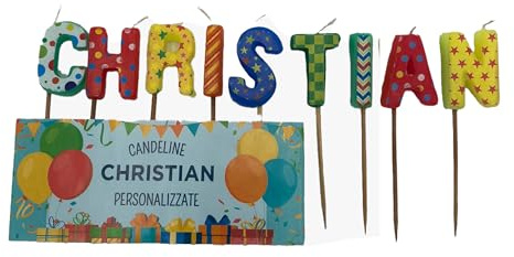 Candele per torta con nomi personalizzati - Scegli il tuo nome - Candele lettere nomi 7 cm colorate - Candele decorative in cera (CHRISTIAN)