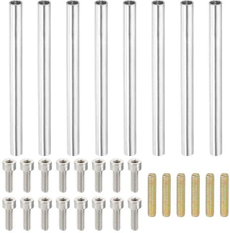 PATIKIL 60mm (2,4) Runde Hülsenmutter Kupplungsmuttern-Set, M4 Gewindehülse Stangen-Hardware mit vollständigem Gewindestab Steckschrauben für Lampenmodell Möbel DIY Reparaturteil