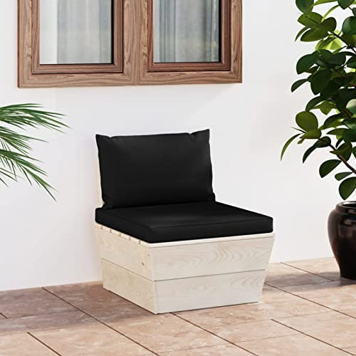 Xichuzi Garten-Paletten-Mittelsofa mit Kissen, Lounge Sofa Outdoor, Garten Loungemöbel, Gartensofa, Gartencouch, Balkon Set Möbel, Imprägniertes Fichtenholz
