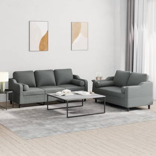 Homgoday 2-TLG. Sofagarnitur mit Kissen Dunkelgrau Stoff Wohnzimmersofa Sitzsofa Sofa Couch Gästesofa Loungesofa Polstersofa Couchgarnitur Sitzmöbel für Wohnzimmer Büro