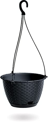 DIKEL Blumenampel hängend innen und außerhalb ⌀24 cm | Hängepflanze aus Kunststoff in Rattan-Optik | Blumentopf mit Hängeampel | Hängeblumentöpfe witterungsbeständig | Anthrazit