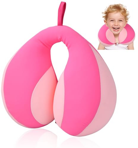 Wisebom Coussin de Voyage Enfant, Oreiller en Forme de U Pratique Portable et Doux, Confortable Soutien pour la Tête et Le Cou Oreiller de Voyage Enfant pour Voiture Avion Former (Rose)