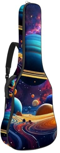 KengjuTesu 43 Zoll Akustikgitarre Softcase mit Rucksackgurt und 2 Taschen Space Planets Keine Polsterung Rucksack Wasserdicht Oxford Tuch Bassgitarre Gigbag für Konzertgitarre, mehrfarbig,