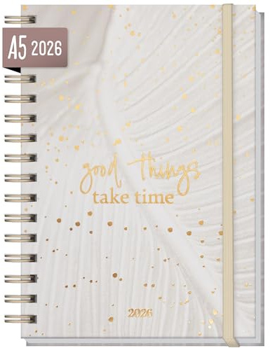 Häfft® Lieblings-Timer Kalender 2026 A5 Sparkling Leaf | Hardcover Terminplaner, Spiralkalender, Terminkalender, Wochenplaner, Ringbuch Planner