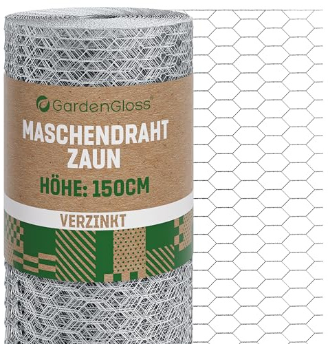 GardenGloss Malla para Gallinero 150cm de Altura - Malla Hexagonal Galvanizada con Rejilla Fina 13mm x 25mm - Malla para Conejos, Pollitos y Pequeños Animales - 150cm Alta 10m Larga
