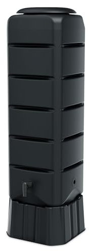 Serbatoio acqua piovana rettangolare antracite con rubinetto e cintura di sicurezza, 120 l, in plastica, grigio, 130 x 37 cm, con supporto, serbatoio dell'acqua e serbatoio dell'acqua da giardino