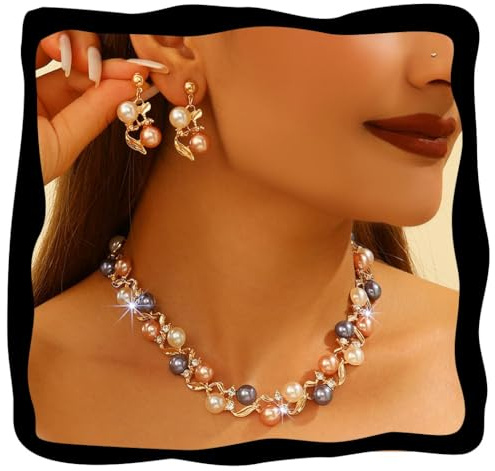 Fashband Gold Pearl Bridal Wedding Jewelry Set Rhinestone Necklace Earrings Sets Costume Jewelry for Women