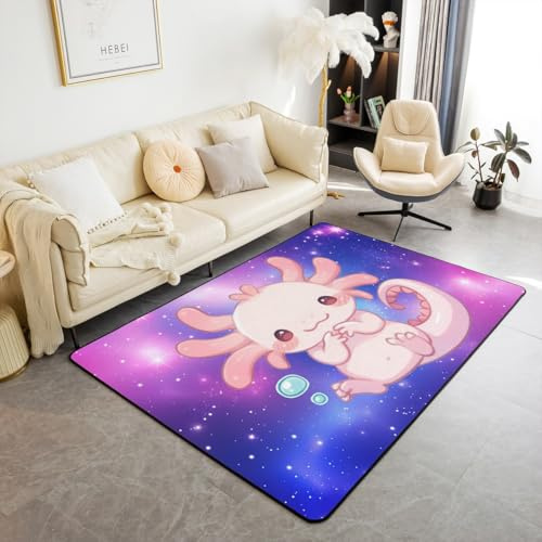 Loussiesd Bonita alfombra de área con diseño de ajolote, 150 x 200 cm, para niños, Kawaii Ocean Sealife, alfombra decorativa para dormitorio, para niñas, adolescentes, galaxia con purpurina