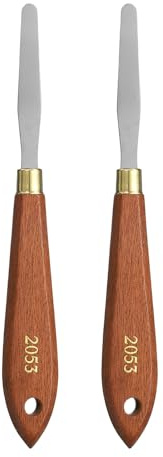 QUARKZMAN 2 Piezas Espátula Pintura 2.56 x 0.39 Hoja Acero Inoxidable En Forma Lágrima 7.09 Longitud Espátulas Pintura Con Mango Madera Haya Y Agujero, Rojo/Plateado