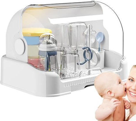 Toddler Bottles Storage Box, Storage Box with Baby Bottle Drying Rack, Dustproof Sealed Bottle Racks,with Removable Drip Tray, Portable Countertop Rack with Cover, for Toddler Bottles