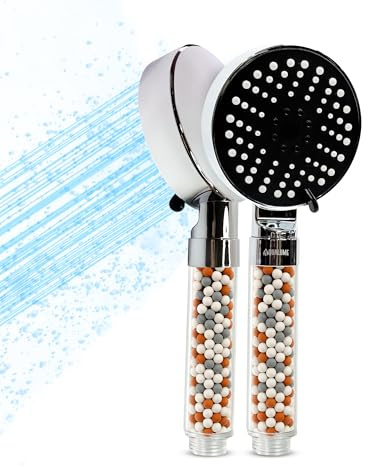 High Pressure Filter Shower Head with 5 Spray Modes, Mineral Beads & Skin-Friendly Hard Water Filter, Upgraded Powerful Flow, Easy Install for Softer Hair, Smoother Skin & Spa-Like Showers at Home