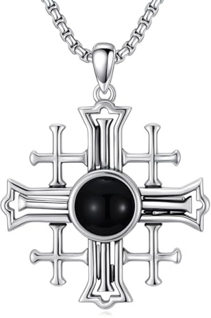 PROESS Livets träd kedja 925 sterlingsilver Jerusalem kors halsband viking livets träd hänge religiösa smycken jul Thanksgiving presenter för män kvinnor, 24 x 24 mm, Sterlingsilver