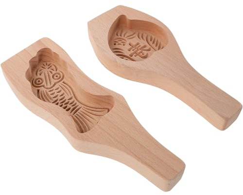 SEWACC Stampo per Mooncake in Legno con Manico Set da 2 Pezzi con Motivi Tradizionali Cinesi Utensile per Dolci Artigianali Festa di Metà Autunno Pressa per Biscotti Vintage Robusta e
