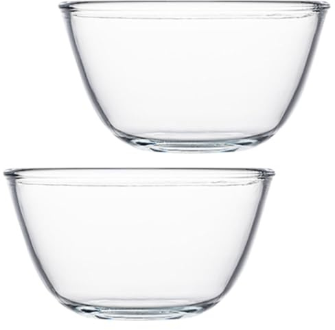 FUNNETOYU Juego 2 Boles de Vidrio Transparente 500 Ml Cada Uno Bol Multifuncional para Ensalada Mezclar y Batir Huevos Recipiente Liso Resistente para Cocina y Restaurante