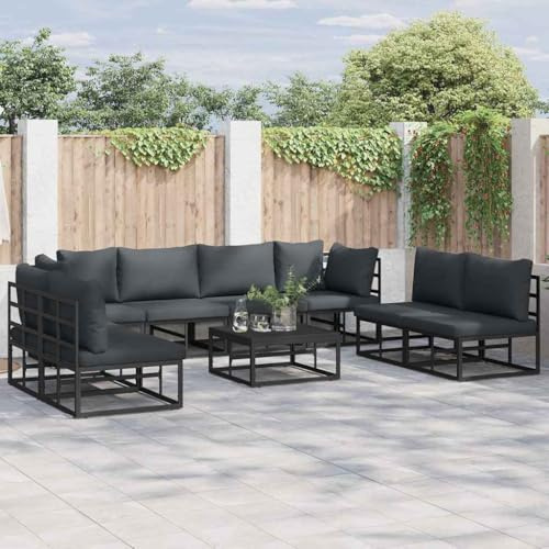 Bucmath Gartensofa-Set, 8-teilig, Schwarz, Aluminium, Modernes Loungesofa mit Kissen für Terrasse, Balkon, Garten, Pulverbeschichtet, Verstellbare Füße