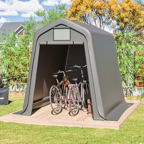 LLGWGL Abri de jardin, à vélos, à outils, 9,3 m³, espace de rangement, polyvalent, en polyéthylène, avec stores, fenêtre d'aération, gris, montage rapide, 245 x 183 x 217 cm