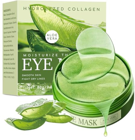 Sularpek Lot de 60 coussinets pour les yeux pour 30 applications, patchs pour les yeux avec collagène et extrait d'aloe, avec humidité rafraîchissante, cernes et yeux fatigués