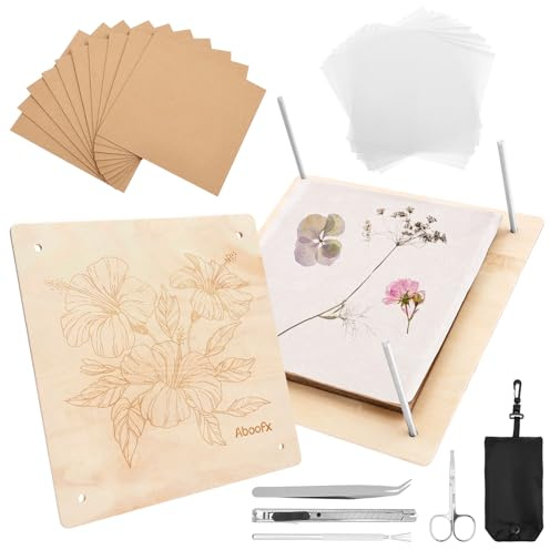 BAODBF Blompress-set, blad och blompress av trä, växtpress för att bevara blommor och blad, bokpress för gör-det-själv och torkade blommor fans