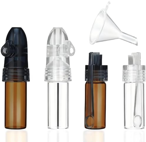 HSUYUN 4 Stück Gewürzstreuer Mini, Gewürz Dispenser 51 mm und 68 mm | Gewürzgläser Klein mit Löffel und Trichter, Tragbares Pulver Spender Dosierer , für Camping, Picknick und Reisen
