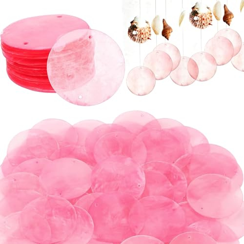 Cuentas de Concha Rose, 100 Piezas Discos Redondos de Concha de Nácar, Colgante Carillón de Viento Retro, con Dos Agujeros, para Cortinas de Concha, Bricolaje, Decoración del Hogar(Rose)