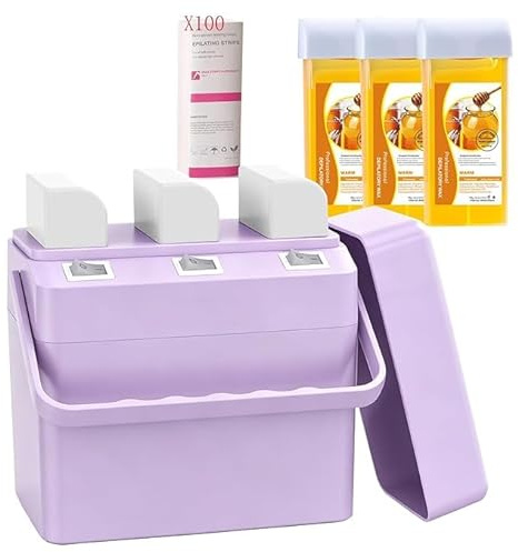 Roll On Wax Kit Warmer 3 IN 1 Waxing Kit for Hair Removal, Triple Roll-On Wax with 3 Honey Wax Cartridge Wax Roller Refill for Legs Arms and Underarm, Upgrade Heating System-Just 13 Mins Fast